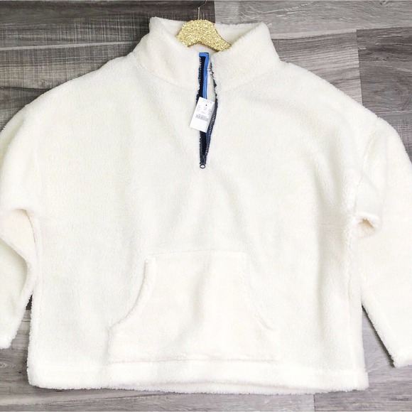 J. Crew Factory Sherpa Pullover Quarter Zip White Fleece Shirt XXL New - Picture 2 of 8